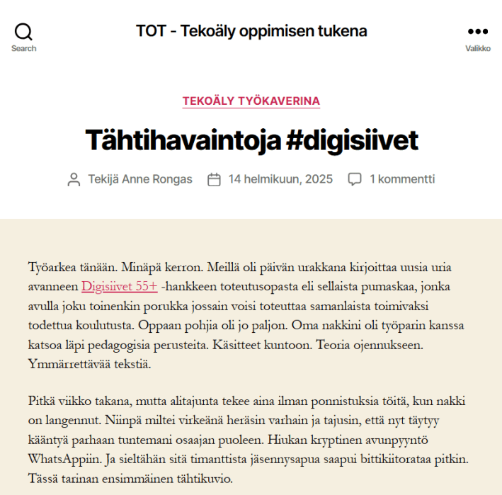 Tekoälystä työkaveri – kokemuksia kirjoitustyöstä